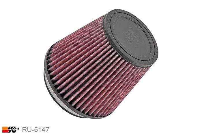 127mm aansluitdiameter, RU-5147, K&N Luchtfilter Universeel, Conisch, Lengte filter 140mm, Buitendiameter onder 165mm, Buitendiameter kap 114mm, Rubber kap, Lengte flens 25mm, 0 mm