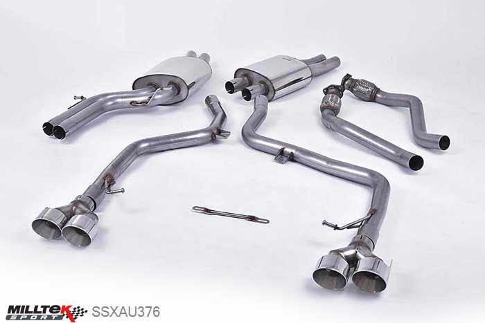 SSXAU376, Audi S/RS S4 3.0 Supercharged V6 B8.5 2012- Milltek, Cat-back system, Race Version. Quad Outlet Polished Tips Quad 100mm GT100 Polished, 2,37 inch, 60,3mm