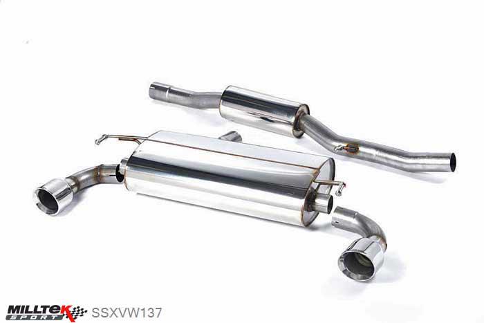 SSXVW137, VW Golf Mk4 R32 3.2 V6 4WD 2002-2005 Milltek, Cat-back system, Resonated (quieter) 100mm GT100 Polished, 2,5 inch, 63,5mm