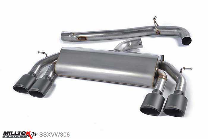 SSXVW306, VW Golf MK7 R 2.0 TSI 300PS 2014- Milltek, Cat-back system, Non-Valved Race System. Non-resonated (louder). Cerakote Black Tips , 3 inch, 76,2mm