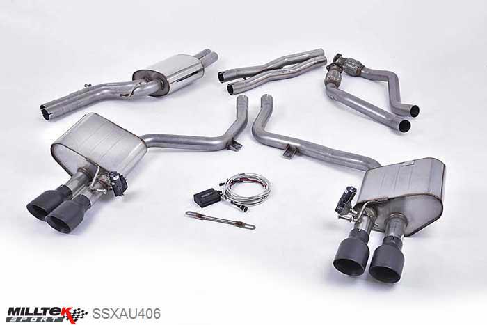 SSXAU406, Audi S/RS S5 Coupe and Cabriolet 3.0 TFSI B8.5 2011- Milltek, Cat-back system, ValveSonic Electronic Valved System. Black Velvet Tips Quad 100mm GT100 Cerakote Black, 2,37 inch, 60,3mm