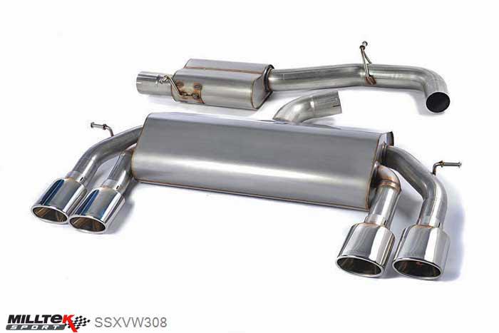 SSXVW308, VW Golf MK7 R 2.0 TSI 300PS 2014- Milltek, Cat-back system, Non-Valved Race System. Resonated (quieter). Polished Tips , 3 inch, 76,2mm