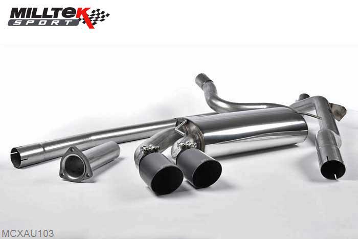 MCXAU103, Audi Coupe UR quattro 10v Turbo 1981-1989 Milltek, Downpipe-back system, Non-resonated (louder). Cerakote Black OEM-Style Tips. Requires 4 holes to be drilled into the boot floor to allow fitment of the new Milltek Sport exhaust hangers Twin 90mm GT90 Cerakote Black, 2,5 inch, 63,5mm