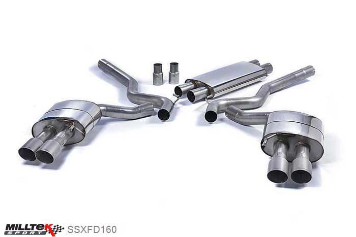 SSXFD160, Ford Mustang 5.0 V8 GT (Fastback) 2015- Milltek, Cat-back system, Resonated (Quieter) with Quad Titanium GT-90 Tips - Requires Roush Rear Valance Quad 90mm GT90 Titanium, 2,76 inch, 70mm