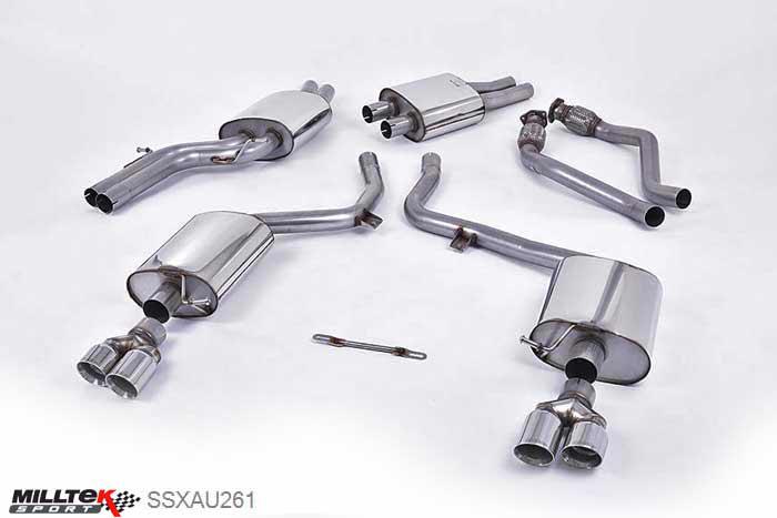 SSXAU261, Audi S/RS S4 3.0 Supercharged V6 B8 2009-2012 Milltek, Cat-back system, EC-Approved. Quad Polished Tips. Twin 80mm GT80 Polished, 2,37 inch, 60,3mm