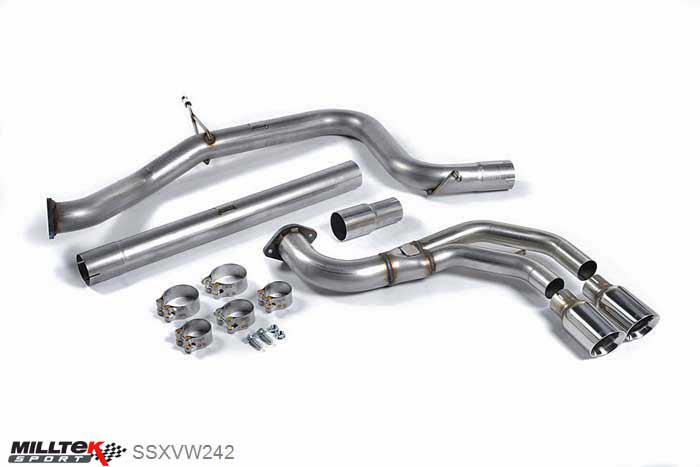 SSXVW242, VW Golf MK7 GTD 2.0 TDI 185PS 2013- Milltek, Cat-back system, Non-resonated (louder). Polished Tips Twin 80mm GT80 Polished, 3 inch, 76,2mm