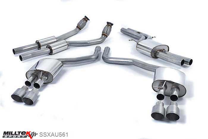 SSXAU561, Audi S/RS S7 Sportback 4.0 TFSI quattro S tronic 2012- Milltek, Cat-back system, Resonated (quieter) with Titanium tips Quad 100mm GT100 Titanium, 2,76 inch, 70mm