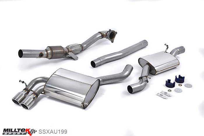 SSXAU199, Audi S/RS S3 2.0 T quattro Sportback 8P 2007-2012 Milltek, Turbo-back system including Hi-Flow Sports Cat, Requires a Stage 2 ECU remap Twin GT-80, 2,75 inch, 69,85mm