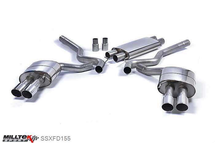 SSXFD155, Ford Mustang 5.0 V8 GT (Fastback) 2015- Milltek, Cat-back system, Resonated (Quieter) with Quad Polished GT-90 Tips - Requires Roush Rear Valance Quad 90mm GT90 Polished, 2,76 inch, 70mm