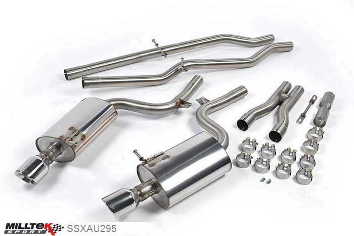 SSXAU295, Audi S/RS S4 4.2 V8 quattro B6 Saloon Avant and Cabriolet 2003-2005 Milltek, Cat-back system, Non-resonated (louder) 100mm GT100 Polished, 2,25 inch, 57,15mm