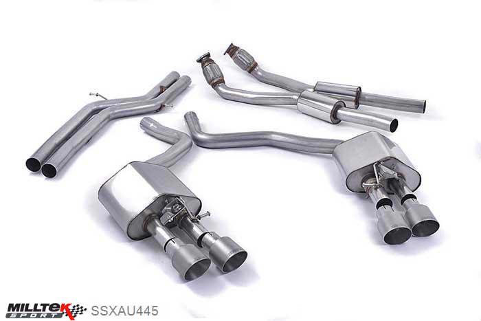 SSXAU445, Audi S/RS S7 Sportback 4.0 TFSI quattro S tronic 2012- Milltek, Cat-back system, Non-resonated (louder) with Titanium tips. Some 2016 and later models have an updated valve location on one rear silencer meaning the wiring loom needs extending to accommodate. Quad 100mm GT100 Titanium, 2,76 inch, 70mm