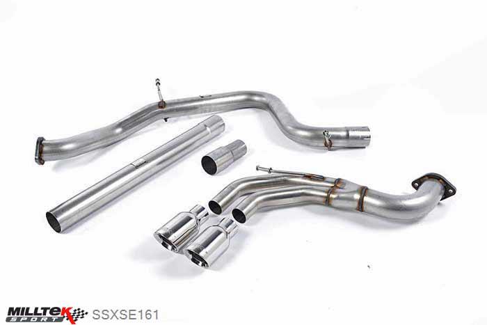 SSXSE161, Seat Leon FR 2.0 TDI 184PS SC and 5-door (manual and DSG-auto) 2013- Milltek, Cat-back system, Non-resonated (louder). Polished Tips Twin 80mm GT80 Polished, 3 inch, 76,2mm