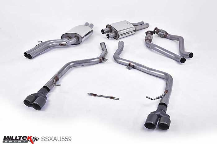 SSXAU559, Audi S/RS S5 Coupe and Cabriolet 3.0TFSI quattro S tronic B8 2009-2011 Milltek, Cat-back system, Race Version (not recommended for road use). Quad Cerakote Black Tips Twin 80mm GT80 Cerakote Black, 2,37 inch, 60,3mm