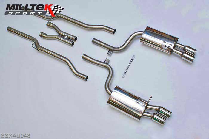 SSXAU048, Audi S/RS S4 4.2 V8 quattro B7 Saloon - Avant - Cabriolet 2004-2009 Milltek, Cat-back system, Non-Resonated / Quad 76.2mm Tailpipes Twin 76.2mm Special, 2,25 inch, 57,15mm