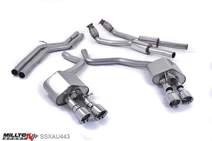 SSXAU443, Audi S/RS S7 Sportback 4.0 TFSI quattro S tronic 2012- Milltek, Cat-back system, Non-resonated (louder). Polished tips. Some 2016 and later models have an updated valve location on one rear silencer meaning the wiring loom needs extending to accommodate. Quad 100mm GT100 Polished, 2,76 inch, 70mm