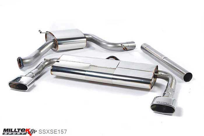 SSXSE157, Seat Leon Cupra 280 and 290 2.0 TSI (280 and 290PS) 2014- Milltek, Cat-back system, EC-Approved. Polished Oval Tips 152x76mm Oval, 3 inch, 76,2mm
