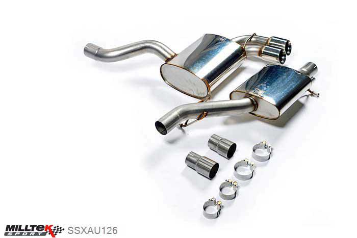 SSXAU126, Audi S/RS S3 2.0 T quattro 3-Door 8P 2006-2012 Milltek, Cat-back system, Resonated (quieter) Twin 80mm GT80 Polished, 2,75 inch, 69,85mm