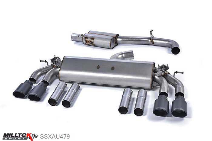 SSXAU479, Audi S/RS S3 2.0 TFSI quattro Saloon 8V 2013- Milltek, Cat-back system, Resonated (quieter). Quad Oval Cerakote Black Tips , 3 inch, 76,2mm