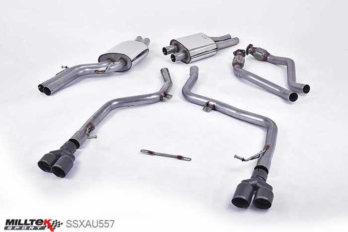 SSXAU557, Audi S/RS S4 3.0 Supercharged V6 B8 2009-2012 Milltek, Cat-back system, Race Version. Quad Cerakote Black Tips Twin 80mm GT80 Cerakote Black, 2,37 inch, 60,3mm