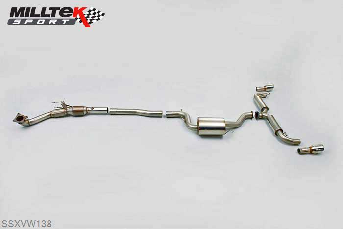 SSXVW138, VW Scirocco R 2009- Milltek, Turbo-back system including Hi-Flow Sports Cat, 3-inch. Requires a Stage 2 ECU remap Dual 100mm GT100 Polished, 3 inch, 76,2mm