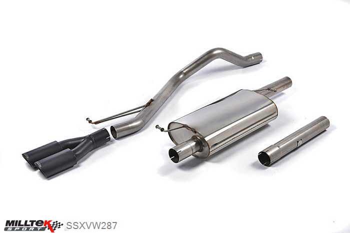 SSXVW287, VW Transporter \ Caravelle T5 LWB 2.0-litre (84ps and 102ps) 2WD and 4MOTION 2010-2015 Milltek, Cat-back system, Resonated (quieter). Twin Black oval outlet Twin 100 x 80mm Special Oval, 2,75 inch, 69,85mm