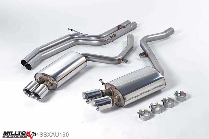 SSXAU190, Audi S/RS S5 Coupe 4.2 V8 quattro (Manual and Auto) 2007-2011 Milltek, Cat-back system, Non-resonated (louder). Manual-only Twin 80mm GT80 Polished, 2,36 inch, 60mm