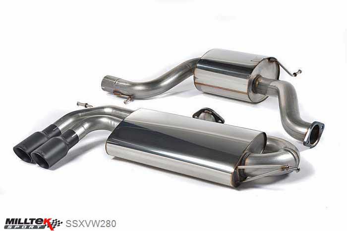 SSXVW280, VW Golf Mk5 GTi Edition 30 2.0T FSi 230PS 2006-2009 Milltek, Cat-back system, 3-inch Race System. Resonated (quieter). Cerakote Black Tips Twin 80mm GT80 Cerakote Black, 3 inch, 76,2mm