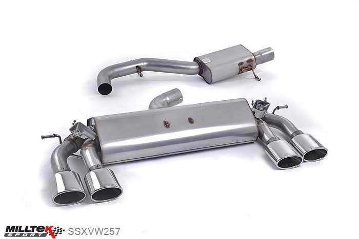 SSXVW257, VW Golf MK7 R 2.0 TSI 300PS 2014- Milltek, Cat-back system, Resonated (quieter). Polished Tips , 3 inch, 76,2mm