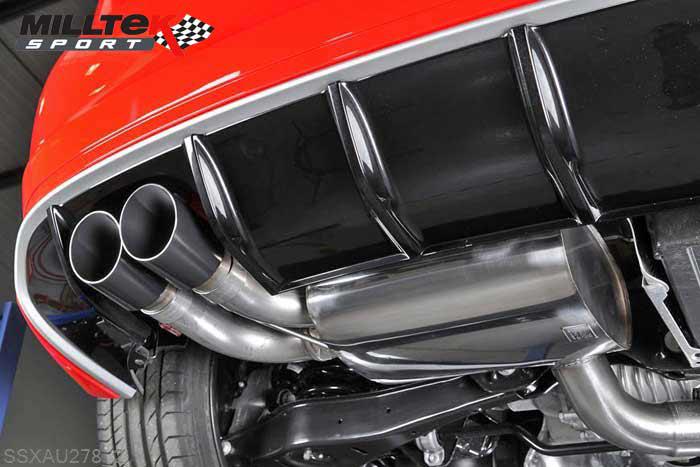 SSXAU278, Audi S/RS RS3 Sportback S tronic (8P) 2011-2012 Milltek, Cat-back system, Cerakote Black Tips. Includes Active Exhaust Valve. Twin 90mm GT90 Cerakote Black, 3 inch, 76,2mm