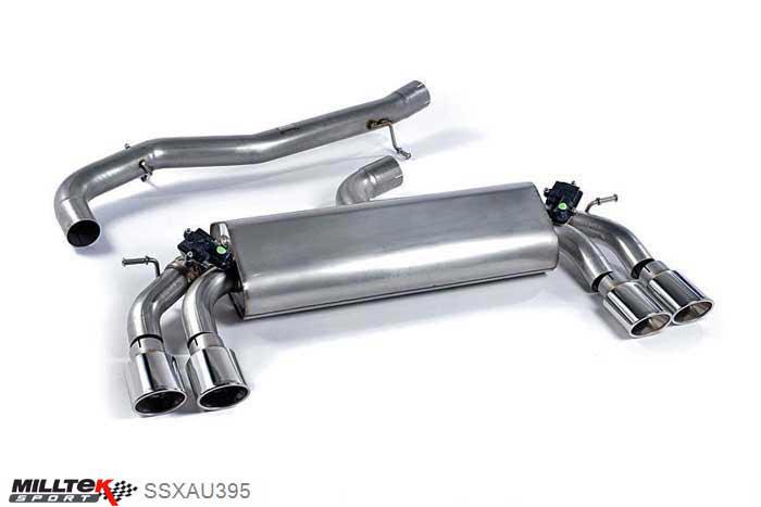 SSXAU395, Audi S/RS S3 2.0 TFSI quattro 3-Door 8V 2013- Milltek, Cat-back system, Non-resonated (louder). Quad Oval Polished Tips , 3 inch, 76,2mm