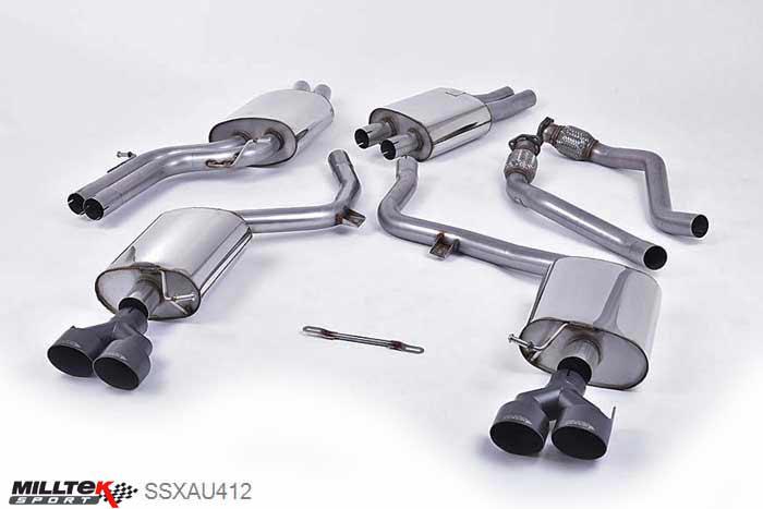 SSXAU412, Audi S/RS S5 Coupe and Cabriolet 3.0 TFSI B8.5 2011- Milltek, Cat-back system, Resonated (quieter). Quad Black Velvet Tips Quad 100mm GT100 Cerakote Black, 2,37 inch, 60,3mm