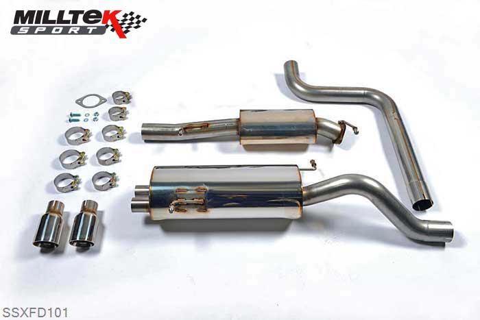 SSXFD101, Ford Fiesta ST 1.6 litre EcoBoost 182PS and ST200 2012- Milltek, Cat-back system, Race system. Resonated (quieter) with Polished Tips Twin 80mm GT80 Polished, 2,75 inch, 69,85mm