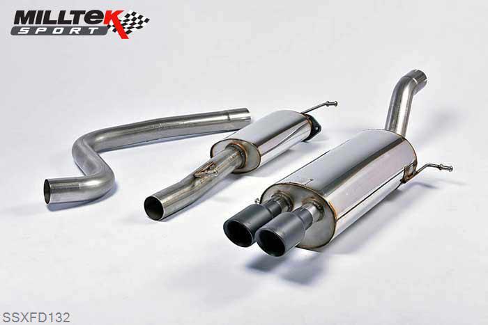 SSXFD132, Ford Fiesta ST 1.6 litre EcoBoost 182PS and ST200 2012- Milltek, Cat-back system, Resonated (quieter) with Cerakote Black Tips. EC-Approved Twin 80mm GT80 Cerakote Black, 2,75 inch, 69,85mm