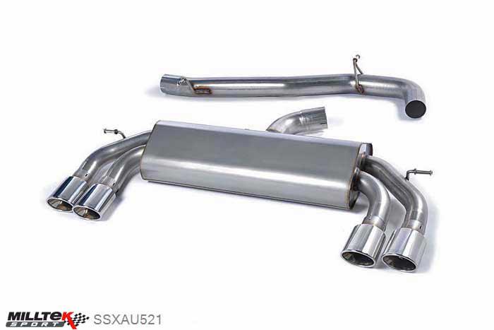 SSXAU521, Audi S/RS S3 2.0 TFSI quattro 3-Door 8V 2013- Milltek, Cat-back system, Non-Valved Race System. Non-resonated (louder). Quad Oval Polished Tips , 3 inch, 76,2mm