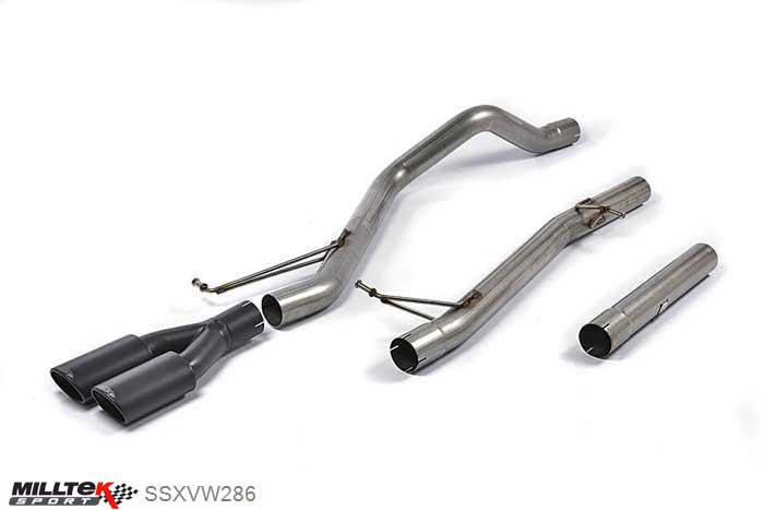 SSXVW286, VW Transporter \ Caravelle T5 LWB 2.0-litre (84ps and 102ps) 2WD and 4MOTION 2010-2015 Milltek, Cat-back system, Non-resonated (louder). Twin Black oval outlet Twin 100 x 80mm Special Oval, 2,75 inch, 69,85mm