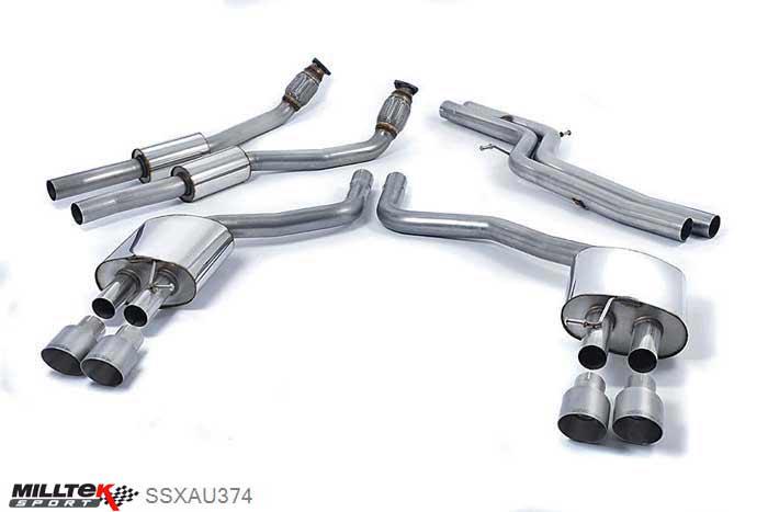 SSXAU374, Audi S/RS S7 Sportback 4.0 TFSI quattro S tronic 2012- Milltek, Cat-back system, Non-resonated (louder) with Titanium tips Quad 100mm GT100 Cerakote Black, 2,76 inch, 70mm