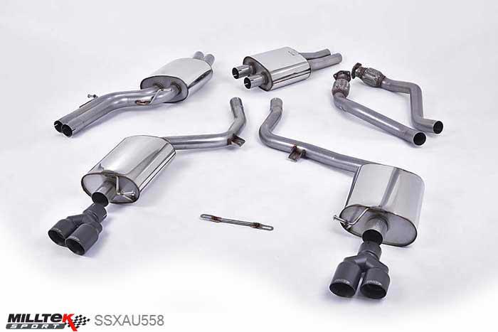 SSXAU558, Audi S/RS S5 Coupe and Cabriolet 3.0TFSI quattro S tronic B8 2009-2011 Milltek, Cat-back system, EC-Approved. Quad Cerakote Black Tips Twin 80mm GT80 Cerakote Black, 2,37 inch, 60,3mm