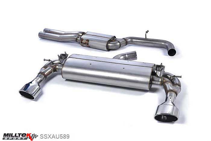 SSXAU589, Audi S/RS RS3 Sportback (8V MQB) 2015- Milltek, Cat-back system, Resonated with Polished Oval Trims (EC Approval Coming Soon) 150 X 95mm Polished Oval, 3 inch, 76,2mm
