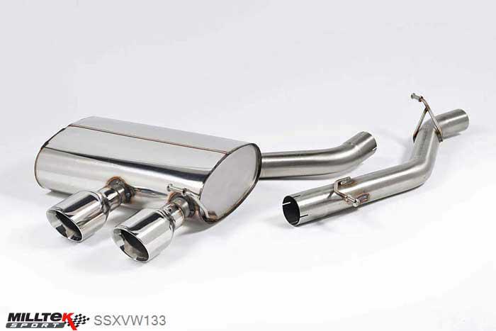SSXVW133, VW Golf MK5 R32 3.2 V6 2005-2009 Milltek, Cat-back system, Non-resonated (louder). Not recommended for fitment with hi-flow sports catalysts Dual 100mm GT100 Polished, 2,75 inch, 69,85mm