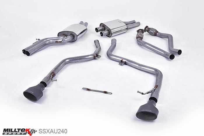 SSXAU240, Audi S/RS S4 3.0 Supercharged V6 B8 2009-2012 Milltek, Cat-back system, Race Version. Dual Cerakote Black Oval Tips 150 X 95mm Black Oval, 2,37 inch, 60,3mm