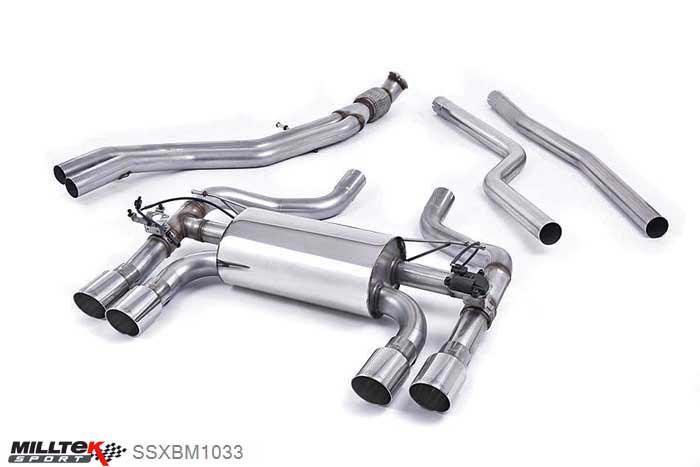 SSXBM1033, BMW 2 Series F87 M2 Coupe 2016- Milltek, Cat-back system, Hollowtek Twin Valved system with Polished GT-90 Trims - EC Approval Coming Soon. Quad 90mm GT90 Polished, N/A inch, N/Amm