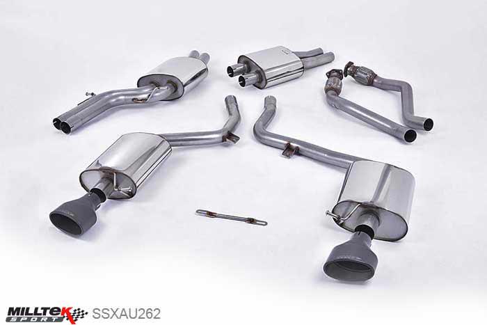 SSXAU262, Audi S/RS S4 3.0 Supercharged V6 B8 2009-2012 Milltek, Cat-back system, EC-Approved. Dual Oval Cerakote Black Tips 150 X 95mm Black Oval, 2,37 inch, 60,3mm