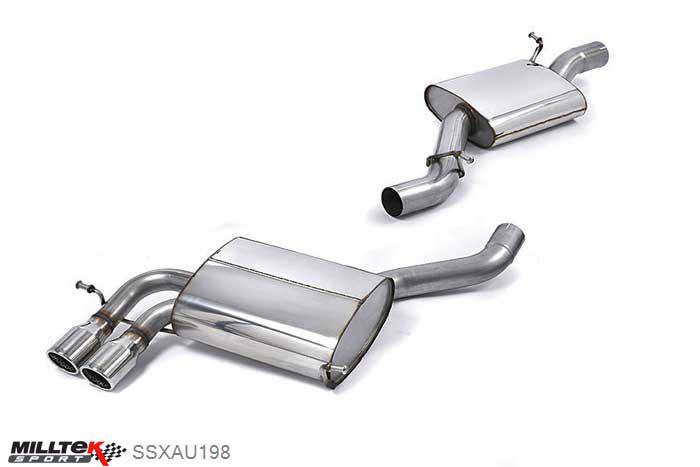 SSXAU198, Audi S/RS S3 2.0 T quattro Sportback 8P 2007-2012 Milltek, Cat-back system, Resonated (quieter) Twin GT-80, 2,75 inch, 69,85mm