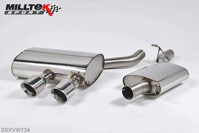 SSXVW134, VW Golf MK5 R32 3.2 V6 2005-2009 Milltek, Cat-back system, Resonated (quieter) Dual 100mm GT100 Polished, 2,75 inch, 69,85mm