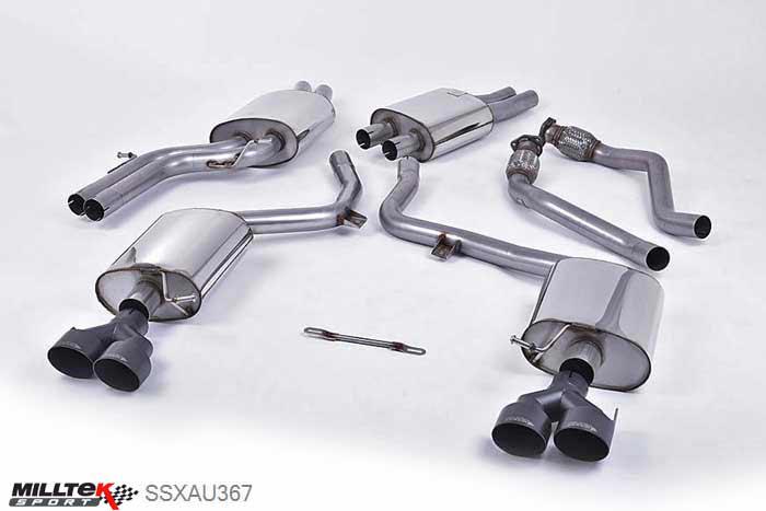 SSXAU367, Audi S/RS S4 3.0 Supercharged V6 B8.5 2012- Milltek, Cat-back system, Quad Outlet Ceramic Black Tips Quad 100mm GT100 Cerakote Black, 2,37 inch, 60,3mm