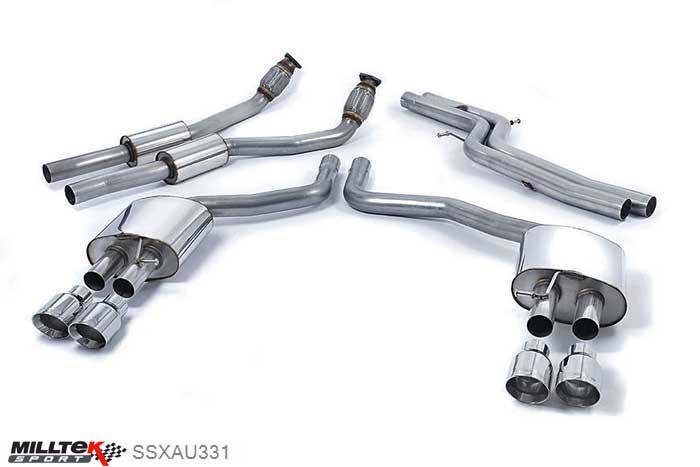 SSXAU331, Audi S/RS S6 4.0 TFSI C7 quattro 2012- Milltek, Cat-back system, Non-resonated (louder) Quad 100mm GT100 Polished, 2,76 inch, 70mm