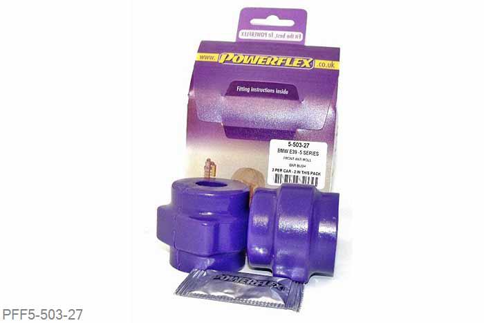 PFF5-503-27, BMW E39 5 Series 540 Touring, Front Anti Roll Bar Mounting Bush 27mm This bush is fitted to M5 vehicles. This bush fits E39 5 series non M sport suspension models and E38 7 series. 27mm, 2 stuk(s) benodigd  per auto, 2 stuk(s) in verpakking, prijs per set van 2 stuk(s)