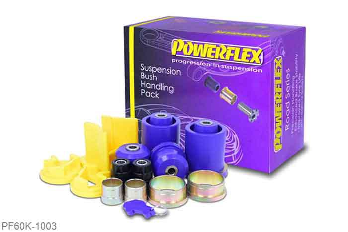 PF60K-1003, Renault Megane II inc RS 225, R26 and Cup (2002 - 2008), Powerflex Handling Pack Included within this pack are the following parts:PFF60-501Front Arm Front BushPFF60-502Front Arm Rear BushPFR60-510Rear Beam Mounting BushPFF60-820Lower Engine Mount InsertPFF60-821Upper Engine Mount InsertThis Handling Pack contains a selection of parts from a complete vehicle listing, clickhereto see more parts available., 1 stuk(s) benodigd  per auto, 1 stuk(s) in verpakking, prijs per set van 1 stuk(s)