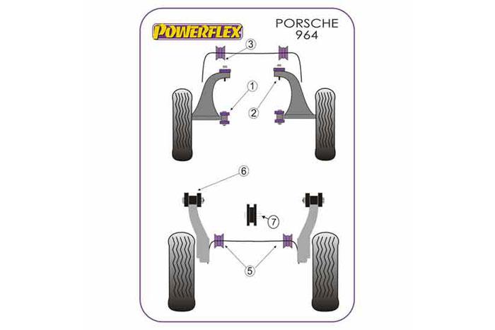 PFR57-120, Porsche 964 (1989 - 1994), Gearbox Front Mounting Bush This bush replaces the original part number 96437505502 and fits the following vehicles:  964 C2 1990-1994 Manual - Transmission type G50.03/G50.04/G50.05) 964 Turbo 1991-1992 Manual - Transmission type G50.52)  964 C2 1992-1994 Tiptronic - Transmission type A50.02/A50.03 993 C2 1994-1998 Manual - Transmission type G50.20/G51.21 993 C2 1994-1998 Tiptronic - Transmission type A50.04/A50.05, 1 stuk(s) benodigd  per auto, 1 stuk(s) in verpakking, prijs per set van 1 stuk(s)