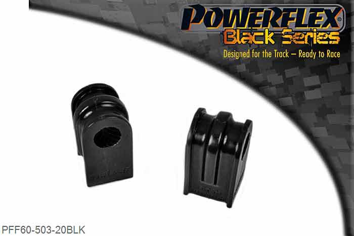 PFF60-503-20BLK, Renault Megane II inc RS 225, R26 and Cup (2002 - 2008) Front Anti Roll Bar Bush 20mm, This bush is the full length of the bracket , fits all Megane II models and also 2.0L Clio III models up to May 2009, for Clio models with a spacer and shorter bush use PFF60-803-*. This part replaces OE number: 7701056678., 2 stuk(s) benodigd  per auto, 2 stuk(s) in verpakking, prijs per set van 2 stuk(s)